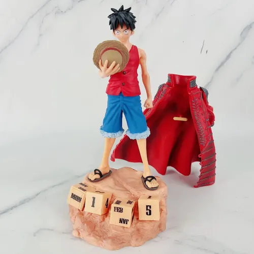 Figura One Piece Luffy Capa Roja Base Rosa Muñeco Anime Pvc