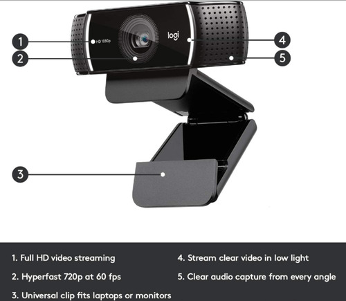 Cámara Web Logitech C922x Pro Stream, Full Hd 1080p, Usb