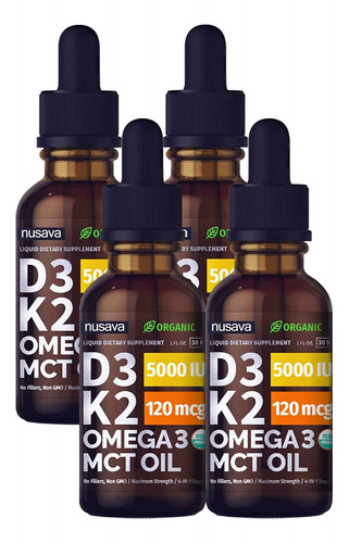 Paquete De 4 Gotas De Vitamina D3 K2 Orgnicas Con Aceite Mct