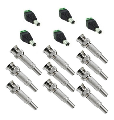 Kit 10 Conector Bnc E 5 P4 Macho Para Câmera Cctv Instalação