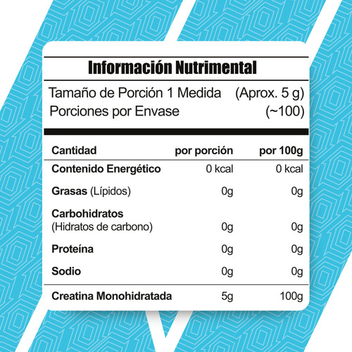 Creatina Monohidratada 500g Meta Nutrition 100 Servicios Sin Sabor