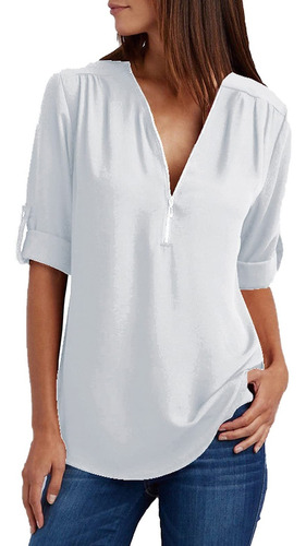 Blusa C Camisas De Verano Para Mujer Túnica Casual Con Crema