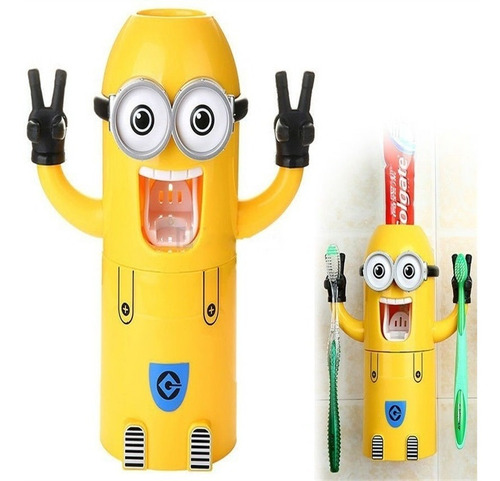 Dispensador De Crema Dental Con Porta Cepillos Minions Niños