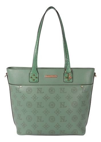 Bolsa Tote Nicole Lee Monograma Corte Laser Ss22 Color Verde Diseño de la tela Liso