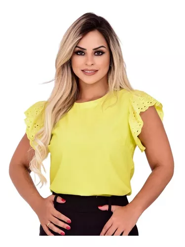 Blusa Feminina Social Manga Curta Babado Moda Evangelica