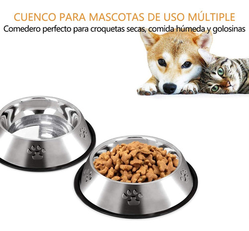 Cuenco Alimentación Perro Antideslizante De Acero Inoxidable