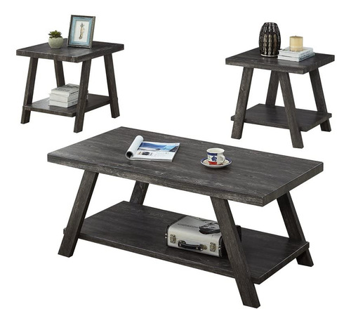 Roundhill Furniture Athens, Juego De Mesa De Café, Gris