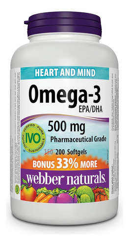 Webber Naturals Omega-3 Softgel, 500 Mg 200 Capsulas Blandas