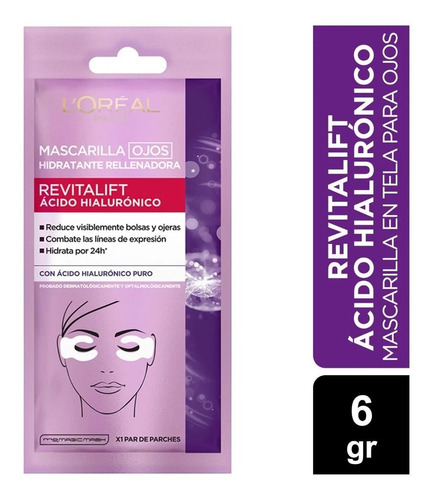 Mascarilla Ojos Con Ácido Hialurónico | Loreal Revitalift 6g