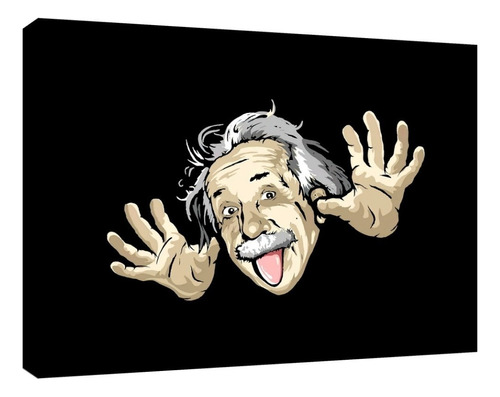 Cuadro Decorativo Canvas Moderno Albert Einstein Caricatura Color Natural Armazón Natural