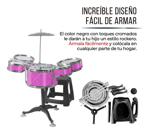 - Bateria For Niños Banco Platillo Bombo Baquetas Redlemon