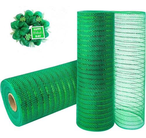 2 Rollos De Cinta De Malla De Poliéster Verde Para Navidad