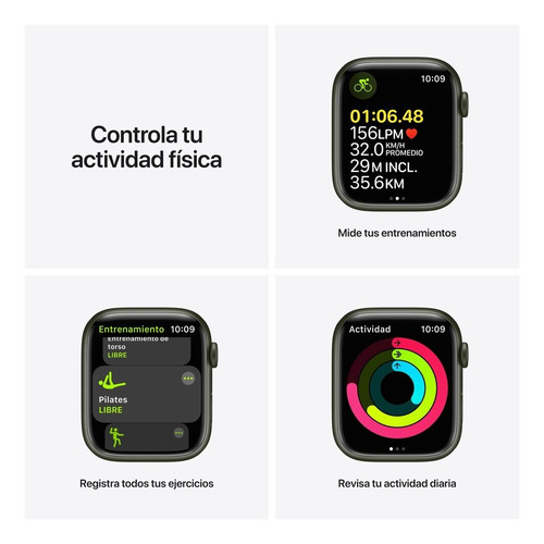 Imagen 6 de 9 de Apple Watch Series 7 (GPS, 45mm) - Caja de aluminio color verde - Correa deportiva verde trébol