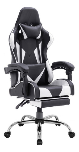 Silla de escritorio Ph Import Premium1 24587-PRE gamer ergonómica  negra y blanca con tapizado de cuero sintético