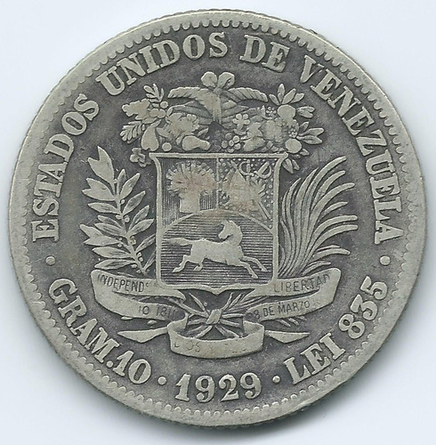 Moneda De Plata 2 Bolívares De 1929