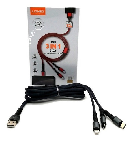 Cable De Data Ldnio 3 En 1 Usb / Micro / Type C
