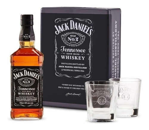 Jack Daniels N7 + 2 Vasos Originales, Estuche Metálico