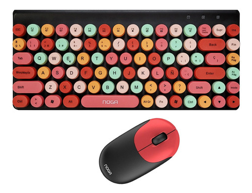 Kit Teclado Y Mouse Inalambrico Combo Pc Tv Usb Noga S5700 Color del teclado Negro con rojo