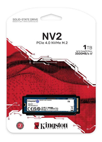 Disco Sólido Ssd Interno Kingston Nv2 Snvs/1tb Pc-laptop Color Negro