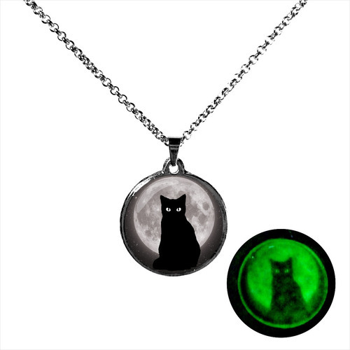 Collar Luna Gato Negro 01 Brillan En La Oscuridad 