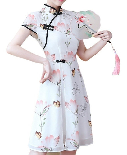 Vestido Vintage Qipao Para Mujer, Elegante, Con Flores De Ch