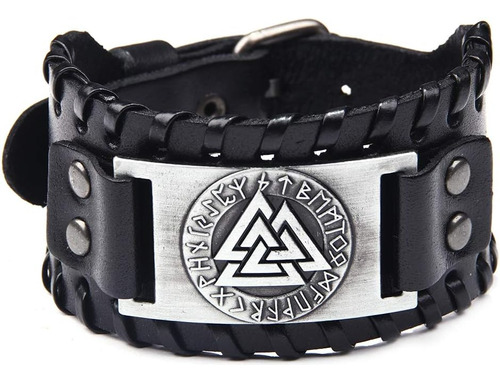 Linran Valknut Odins Símbolo Pulsera De Cuero Genuino Runas 