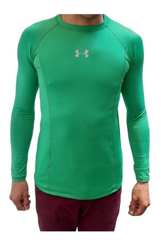 Camisa Licrada Verde Training  Gym Uv Slim Fit Deportiva