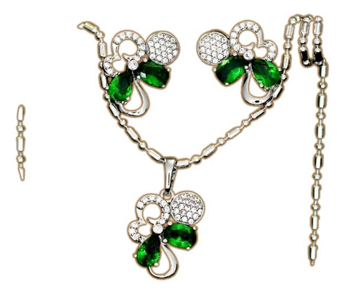 Dije Aretes Oro Blanco 18k Forma Hojas Conjunto Joyas Finas