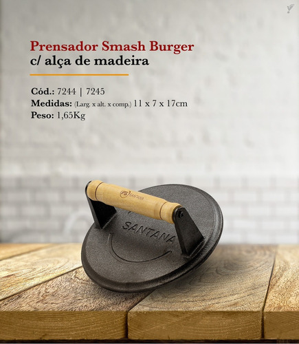 Amassador Prensador De Bife Ferro Fundido Smash Burguer Cor Preto