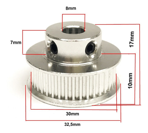 Imagem 2 de 3 de Polia Gt2 48 Dentes Furo 8mm Para Correia 6mm 48d F8 L6