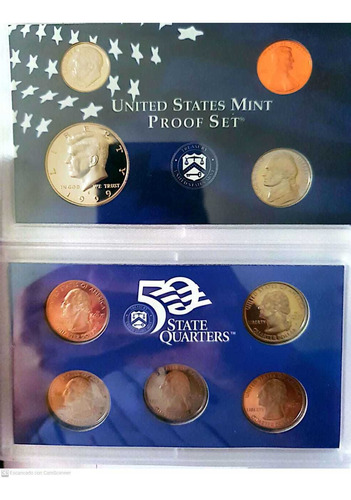 1 Billete+1999 Set Proof Estados Unidos 9 Monedas Quarters 