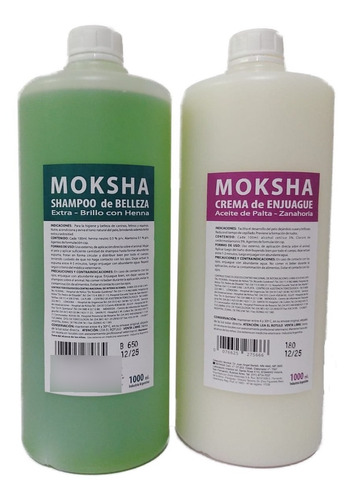 Shampoo Belleza X 1 L Y Crema De Enjuague X 1 L Moksha