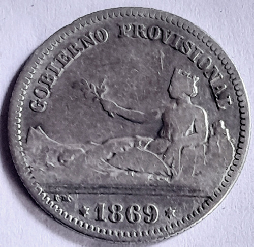 1 Peseta 1869 España Plata Gobierno Provisional Moneda Coin 