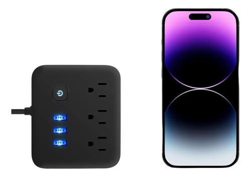 Regleta De 6 Salidas Con Usb Y Enchufe Plano En 45°