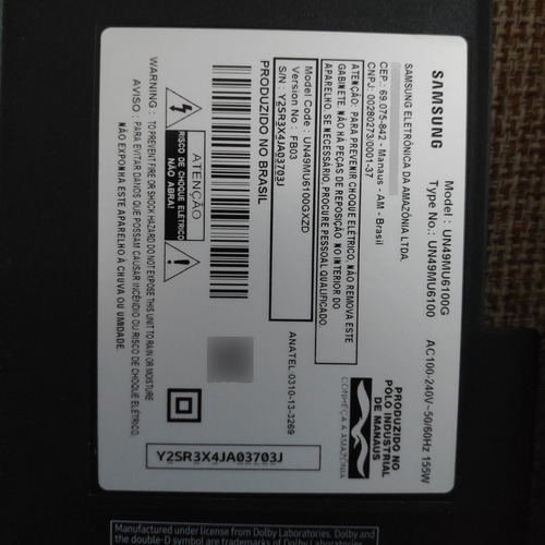Tv Samsung 49 Un49mu6100 Tela Acrílico Trincado