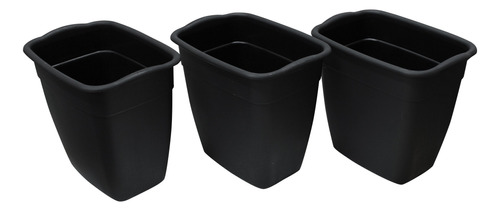 3 Cubos De Basura Negro Plástico Para Baño Oficina 11 Litros