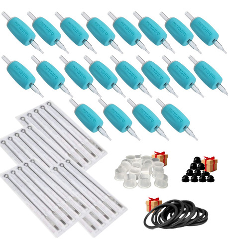 Kit Tatuagem 20 Agulhas Com Biqueiras Emborrachada 30mm