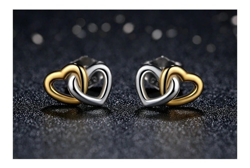 Aros De Plata S925 Bicolor Diseño Corazon