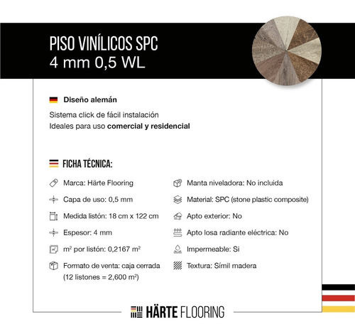 Piso Vinilico 4 Mm Spc Alto Transito Click Simil Madera