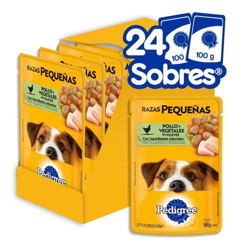 Pack X24 Sobres De Pedigree Pollo Y Vegetales Razas Pequeñas