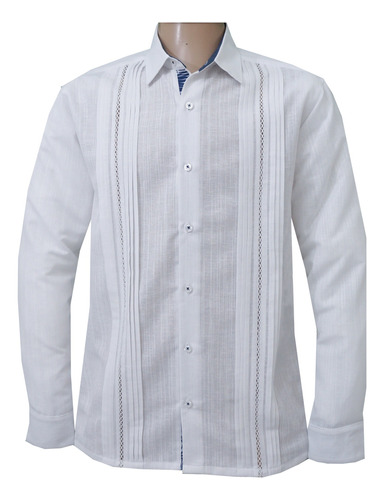 Guayabera Tradicional Blanco Con Detalle Azul Marino 344al