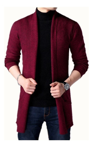 Saco Sueter Cardigan Casual Largo Abierto Para Hombre