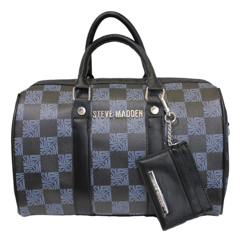 Bolsa Steve Madden Para Mujer Blaki Navy Multi Satchel Acabado de los herrajes Dos asas Color Azul marino Color de la correa de hombro Negro Diseño de la tela Monograma