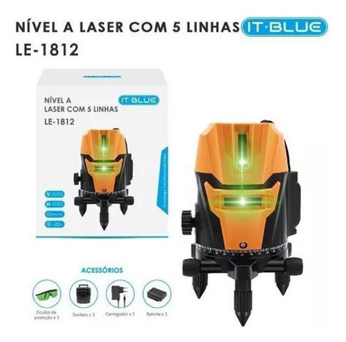 Nivel Laser Profissional 5 Linhas Base Giratória Com Bateria