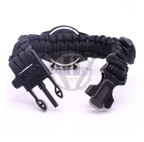 Imagen 4 de 5 de Reloj Tactico Militar Cordon Negro Brujula Pedernal Survival