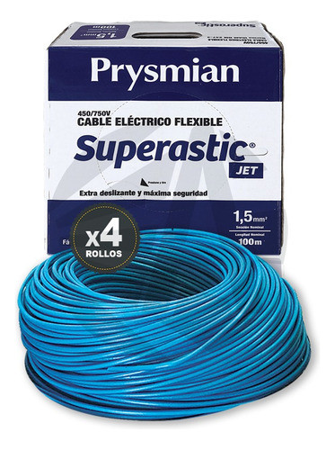 Cable Unipolar Prysmian 1.5mm X4 Rollos Celeste X100mts Ea