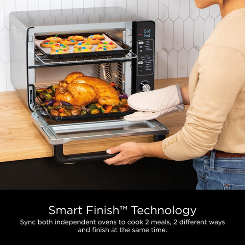 Ninja - Horno Doble 12 En 1 Dct401 Con Puerta Flexible, Flavorseal Y Acabado Inteligente, Convección Superior Rápida Y Fondo Para Freír Al Aire, Hornear, Asar, Tostar, Freír Al Aire, Pizza Y Más