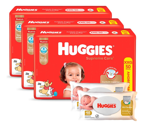 Huggies Supreme Care X 3 + Toallitas Oleo Calcareo 80 X 3