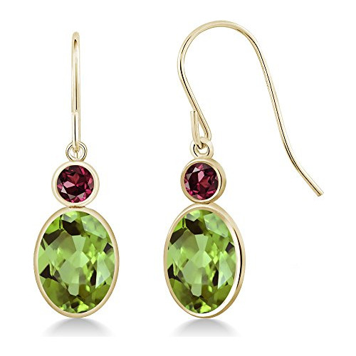 Pendientes De Oro Amarillo 14k Con Peridoto Verde Y Granate 