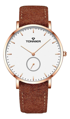 Reloj Tonnier Ultrafino Para Hombre, Correa De Lana Gris Y P